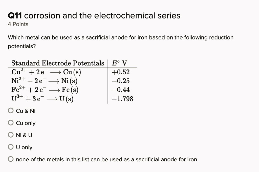 SOLVEDQ11 corrosion and the electrochemical series 4 Points Which