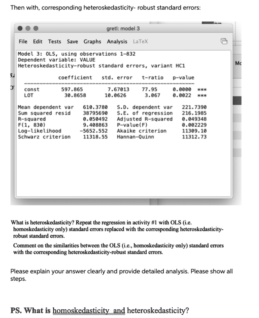 SOLVED: Then with, corresponding heteroskedasticity- robust standard ...