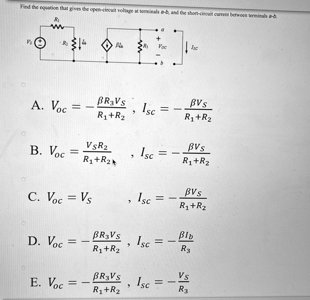 SOLVED Texts Find The Equation That Gives Opencircuit Voltage At 