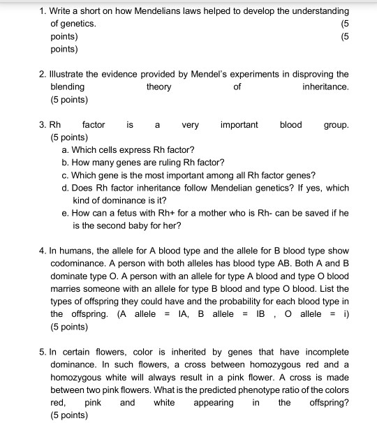 essay questions on mendelian genetics