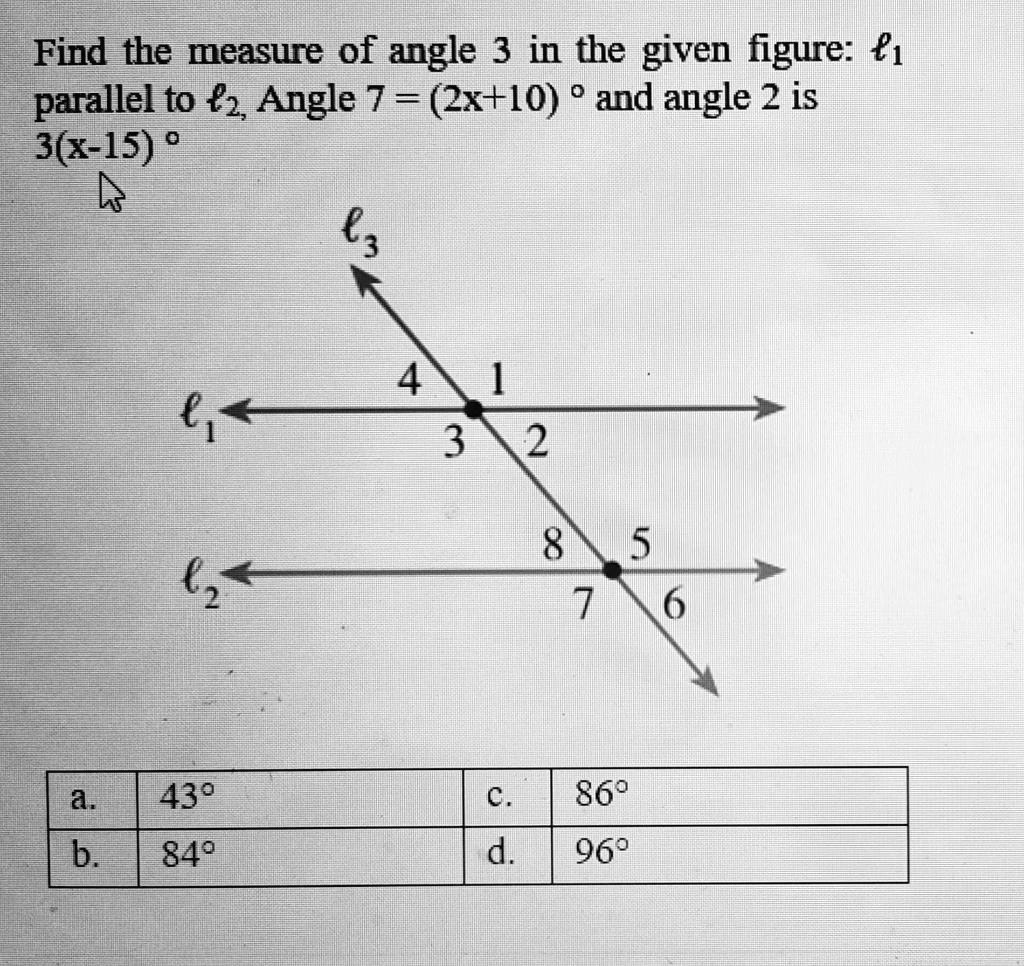 SOLVED:Find the measure of angle 3 in the given figure: %1 