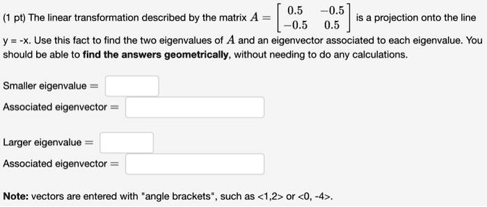 (1 pt) The linear transformation described by the matrix A