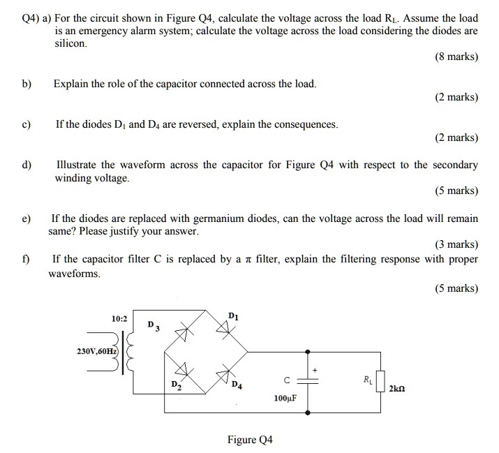 Q4) a) For the circuit shown in Figure Q4, calculate the voltage across ...