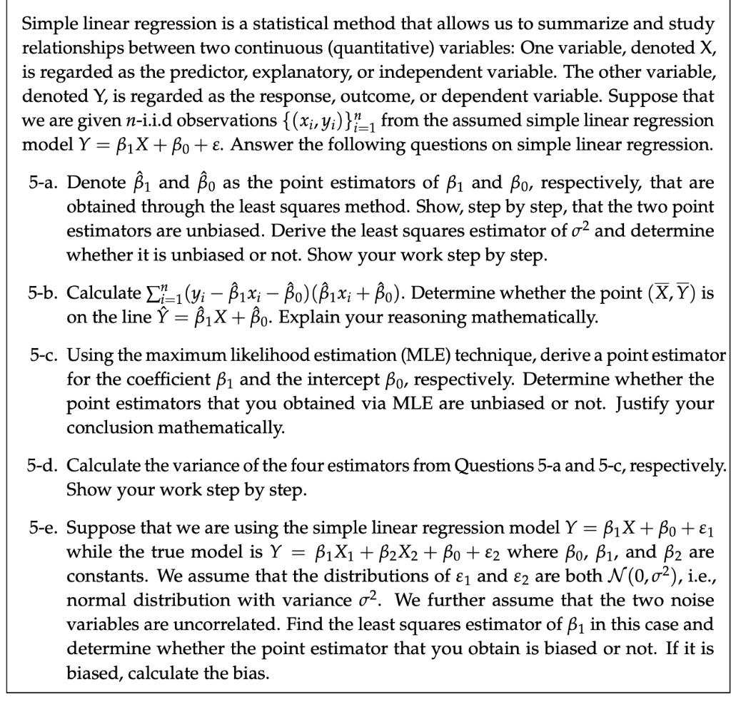 SOLVED: Simple linear regression is a statistical method that allows us ...