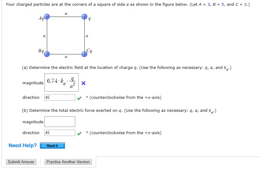 Four charged particles are at the corners of a square of side a as ...