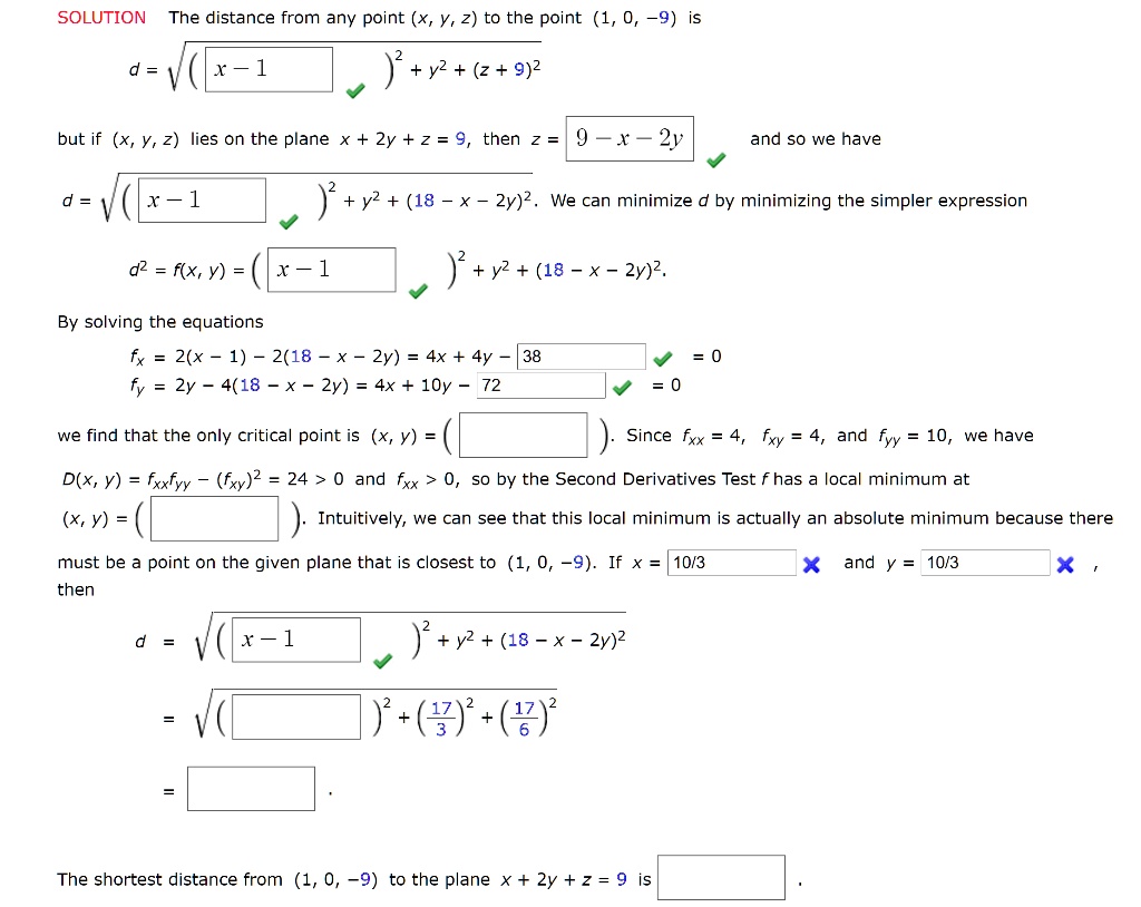 Solved Solution The Distance From Any Point X Y 2 To The Point 1 0 9 Is X 1 V2 2 92 But If X Y 2 Lies On The