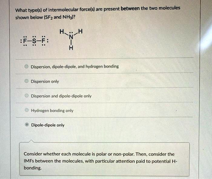 SOLVED: What types of intermolecular forces are present between the two ...