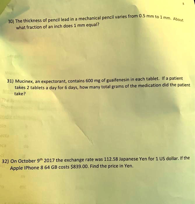 SOLVED Mechanical pencil varies from 0.5 mm to 1 mm. 30) The thickness of pencil lead in a