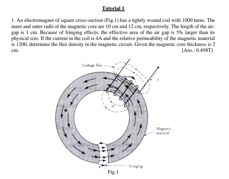 Tutorial 1 1. An Electromagnet Of Square Cross-section (Fig.1) Has A ...