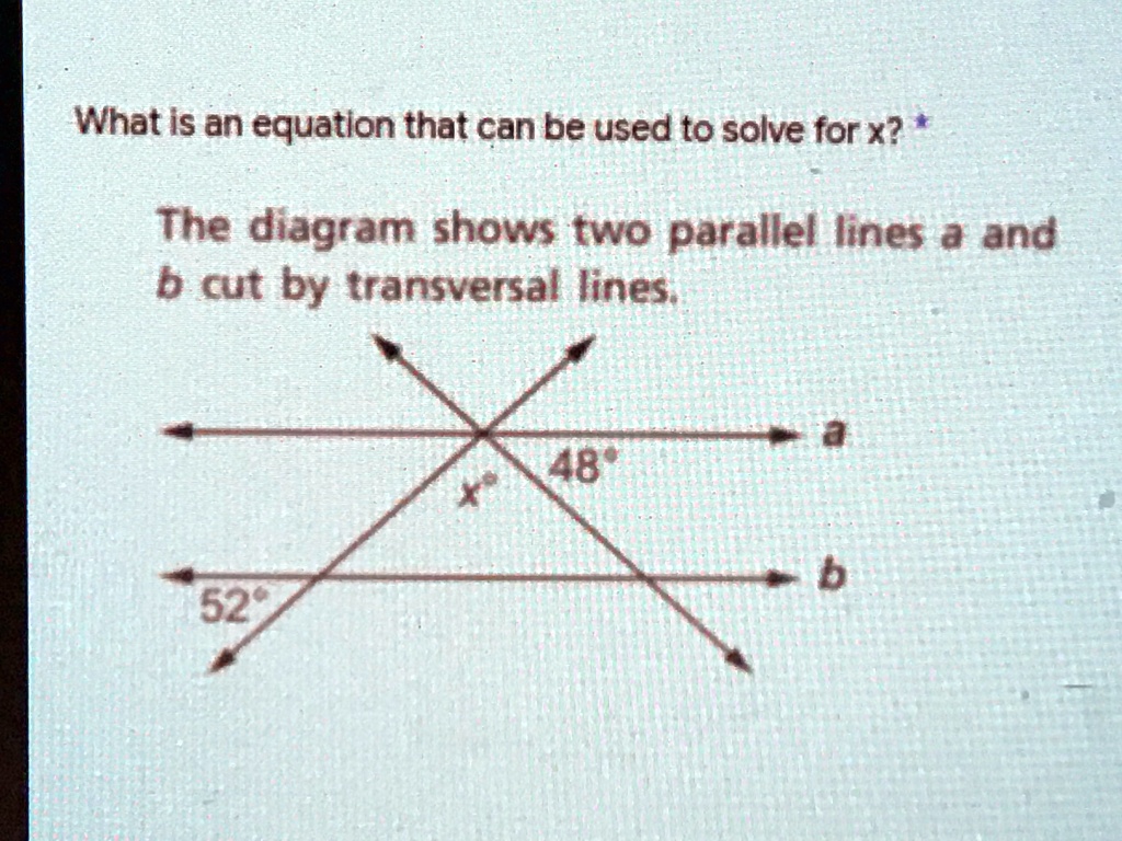 SOLVED 'The diagram shows two parallel lines a and b cut by transversal lines What is an
