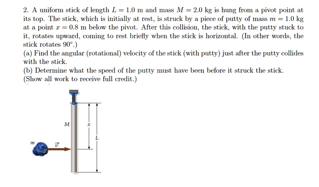 SOLVED: 2. A uniform stick of length L = 1.0 m and mass M = 2.0 kg is ...