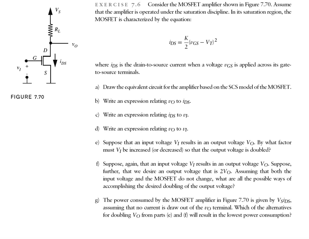 SOLVED: Consider the MOSFET amplifier shown in Figure 7.70. Assume that ...