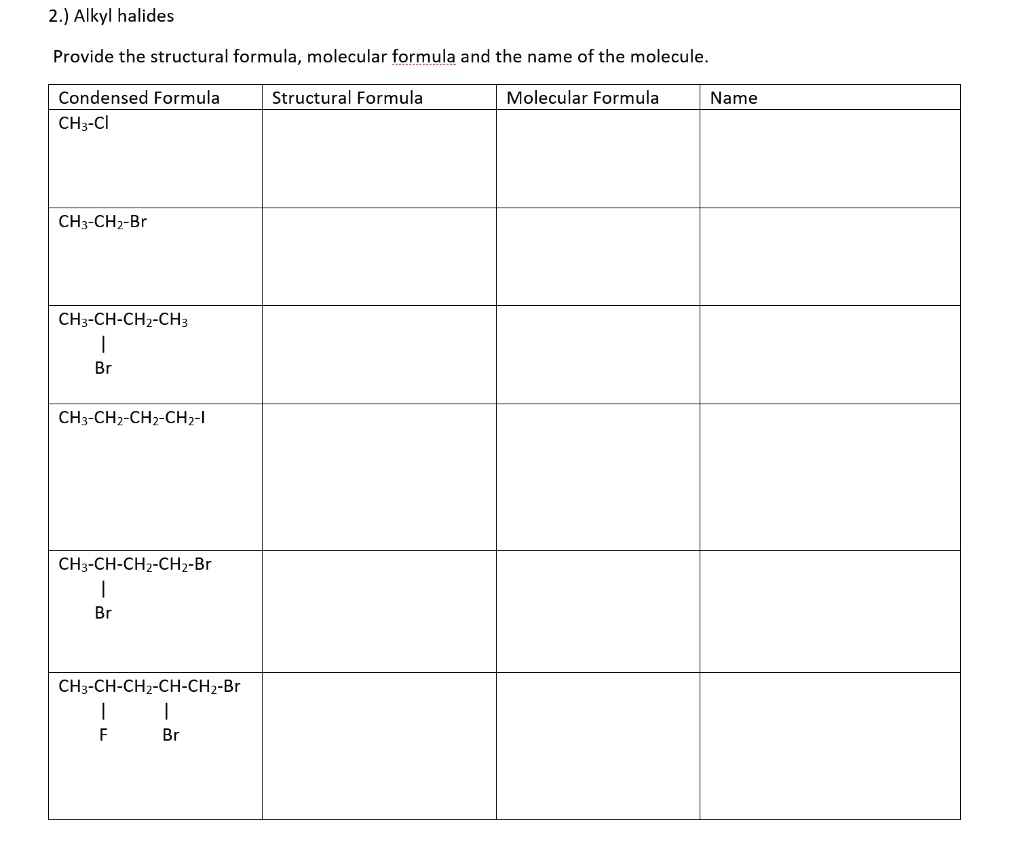 SOLVED2.) Alkyl halides Provide the structural formula, molecular