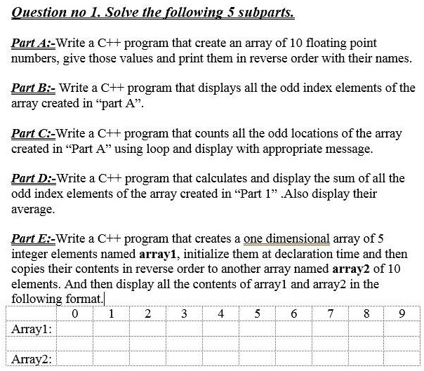 Question no 1. Solve the following 5 subparts. Part A:-Write a C++ ...