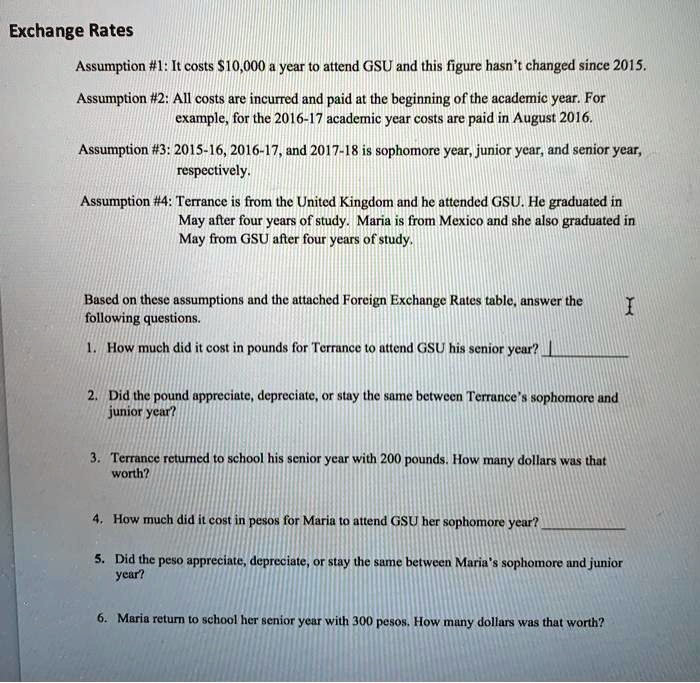 SOLVED Exchange Rates Assumption 1It costs 10,000 a year to attend