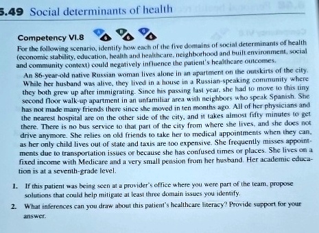 549 social determinants of health a b g competency vi8 6 6 6 for the following scenario identify how each of the five domains of social determinants of health economic stability education he 79206