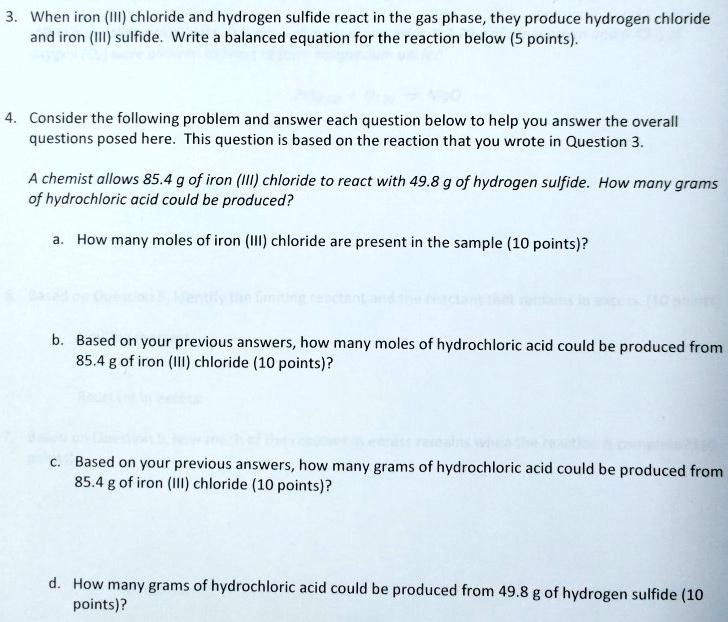 SOLVED When iron (III) chloride and hydrogen sulfide react in the gas