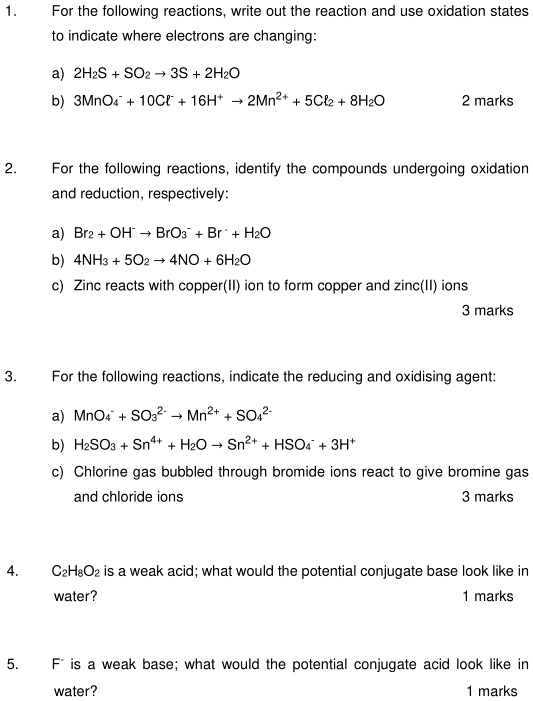 SOLVED: For the following reactions, write out the reaction and use ...