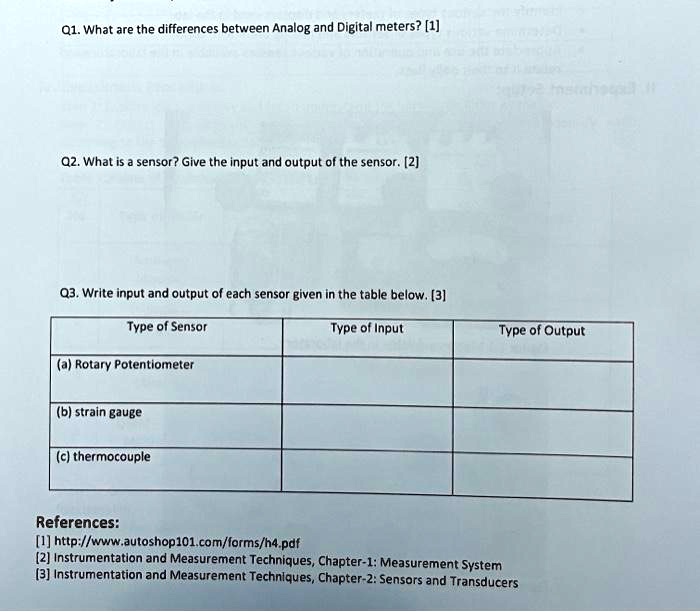 Q1. What are the differences between Analog and Digital meters? [1] Q2