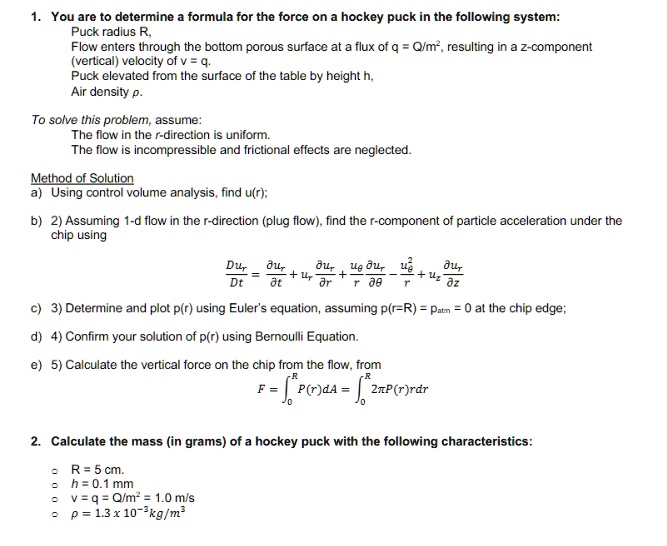 SOLVED You are to determine a formula for the force on a hockey puck in the following system
