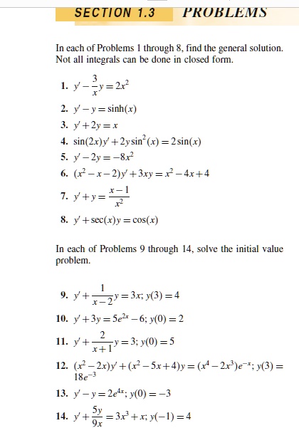 Solved Section 1 3 Pkoblems In Each Of Problems Through Find The General Solution Not All Integrals Can Be Done In Closed Form 1 Y V 22 2 Y Y Sinh X 3 Y 2 Sin 2r Y