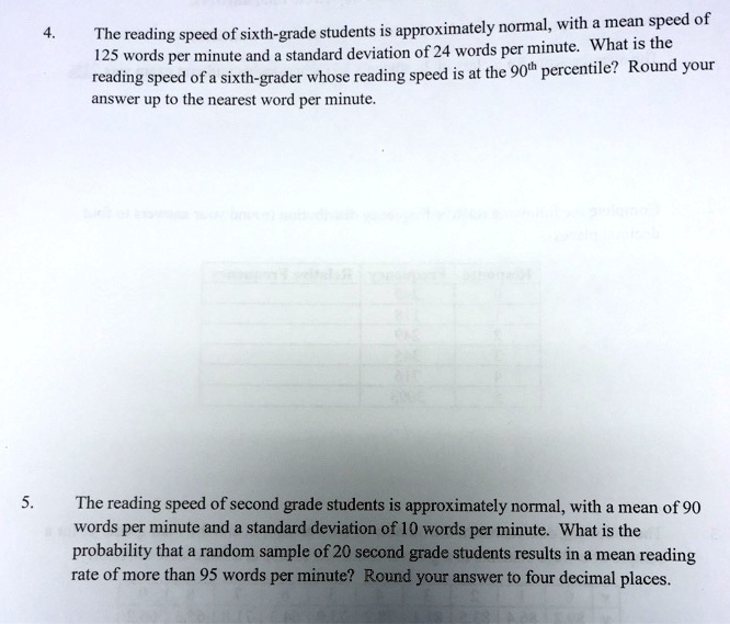 SOLVED The reading speed of sixthgrade students is approximately