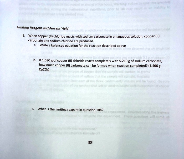 SOLVED Limiting Reagent and Percent Yield When copper (II) chloride