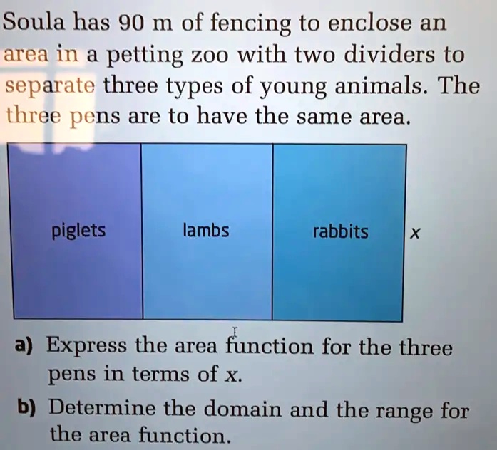 soula has 90 m of fencing to enclose an area in a petting zo0 with two