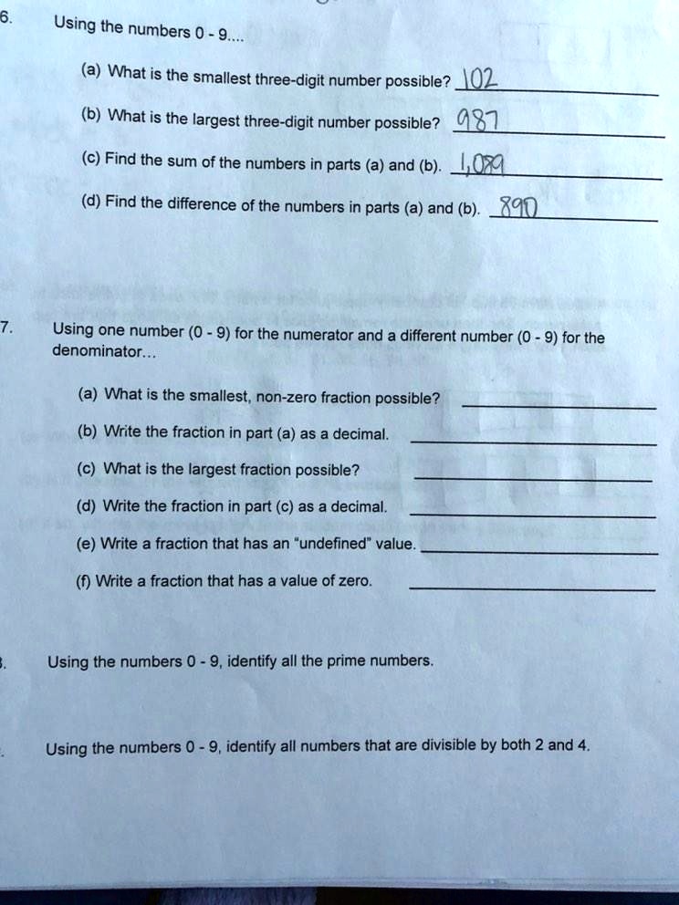 SOLVED: Using the numbers 0 - 9. (a) What is the smallest three-digit ...