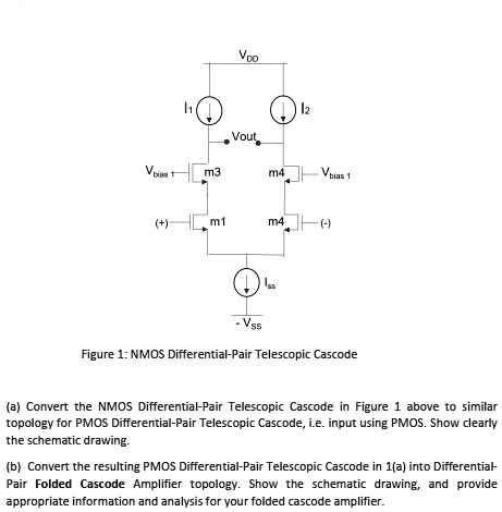 SOLVED: Vout Figure: NMOS Differential-Pair Telescopic Cascode (a ...