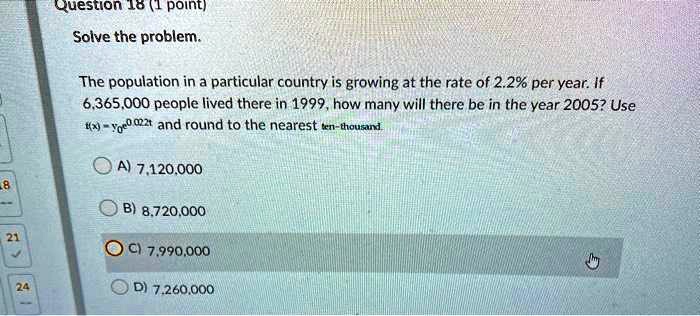 question 18 1 point solve the problem the population in a particular ...