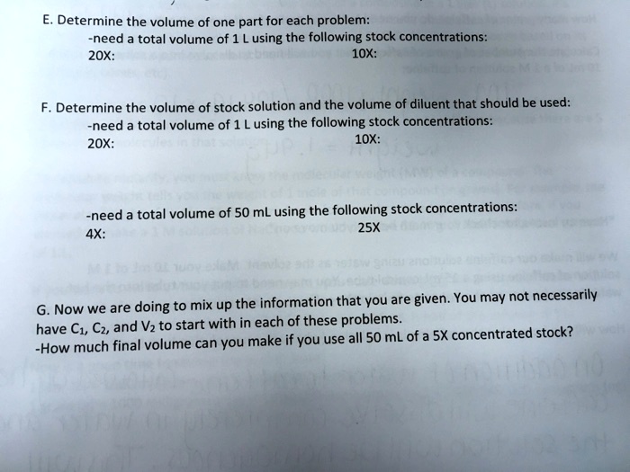 Specific Volume Sample Problem SOLVED: E. Determine the volume of one part for each problem: need ...
