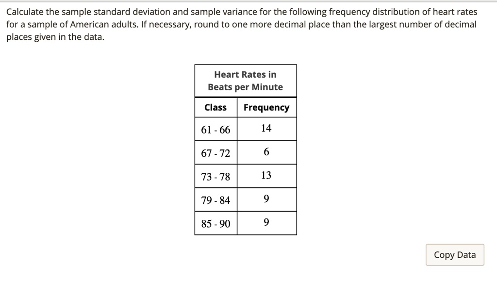 Solved calculate the sample standard deviation and sample variance for