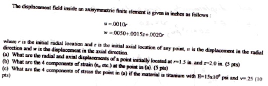 SOLVED: Texts: The displacement field inside an axisymmetric finite ...