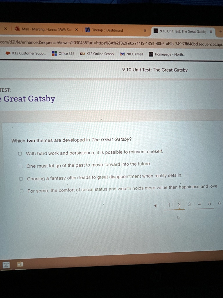 SOLVED: Which two themes are developed in The Great Gatsby? With hard work  and persistence, it is possible to reinvent oneself. One must let go of the  past to move forward into