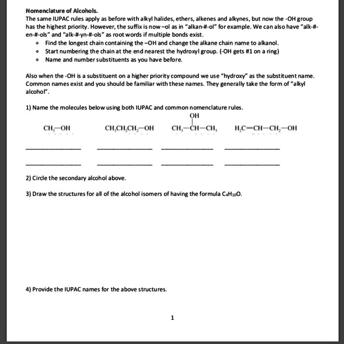 SOLVED: Nomenclature of Alcohols The same IUPAC rules apply as before ...