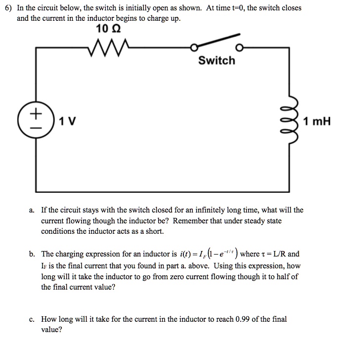 SOLVED In the circuit below,the switch is initially open as shown. At