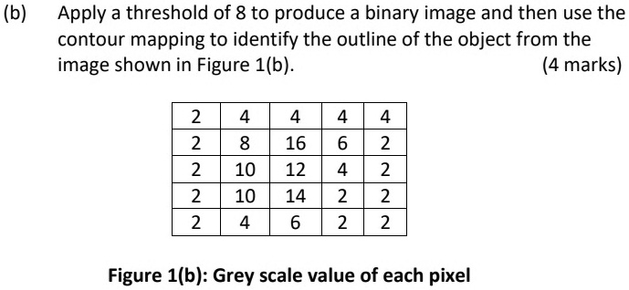SOLVED: (b) Apply a threshold of 8 to produce a binary image and then ...