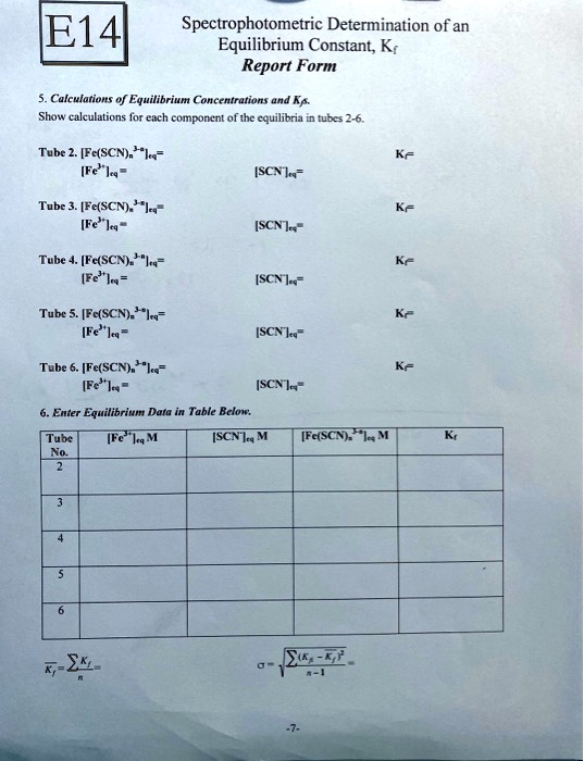 SOLVED: E14 Spectrophotometric Determination Of An Equilibrium Constant ...