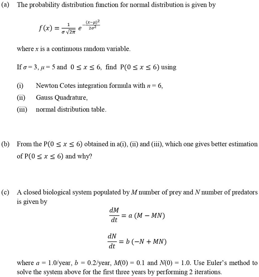 SOLVED: (a) The probability distribution finction for normal ...