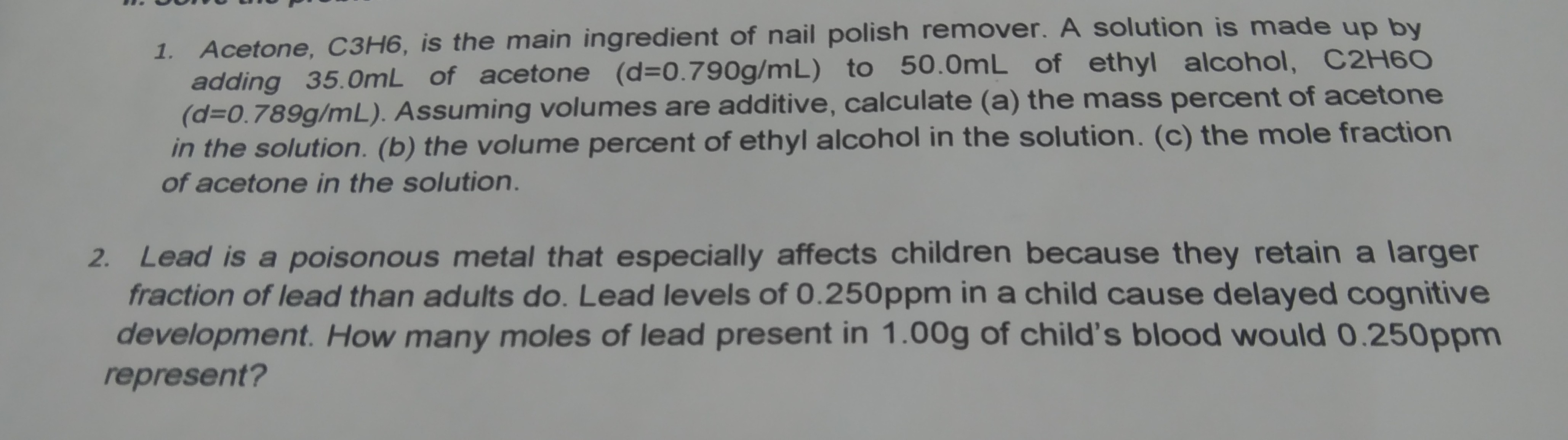 SOLVED 1. Acetone, C 3 H 6, is the main ingredient of nail polish