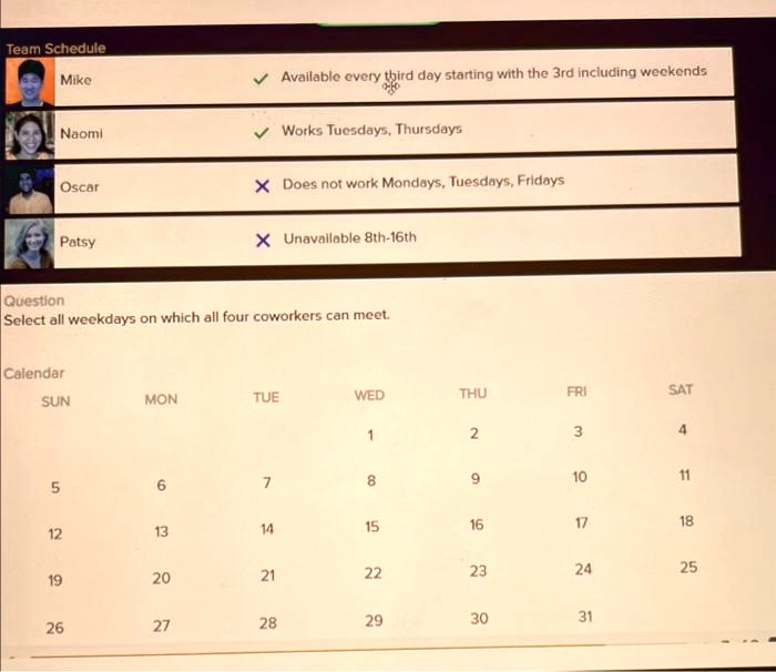 texts team schedule mike v available every third day starting with the