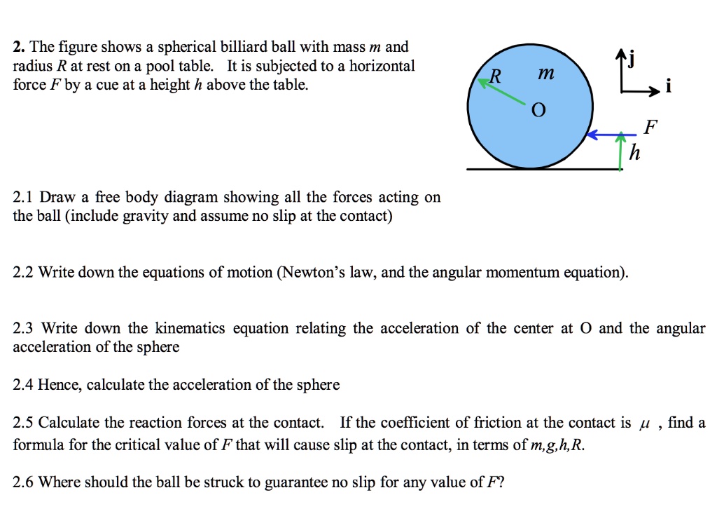 SOLVED 2. The figure shows a spherical billiard ball with mass m and