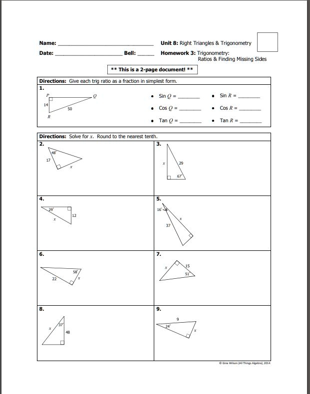 unit 7 right triangles and trigonometry homework 6 answers key