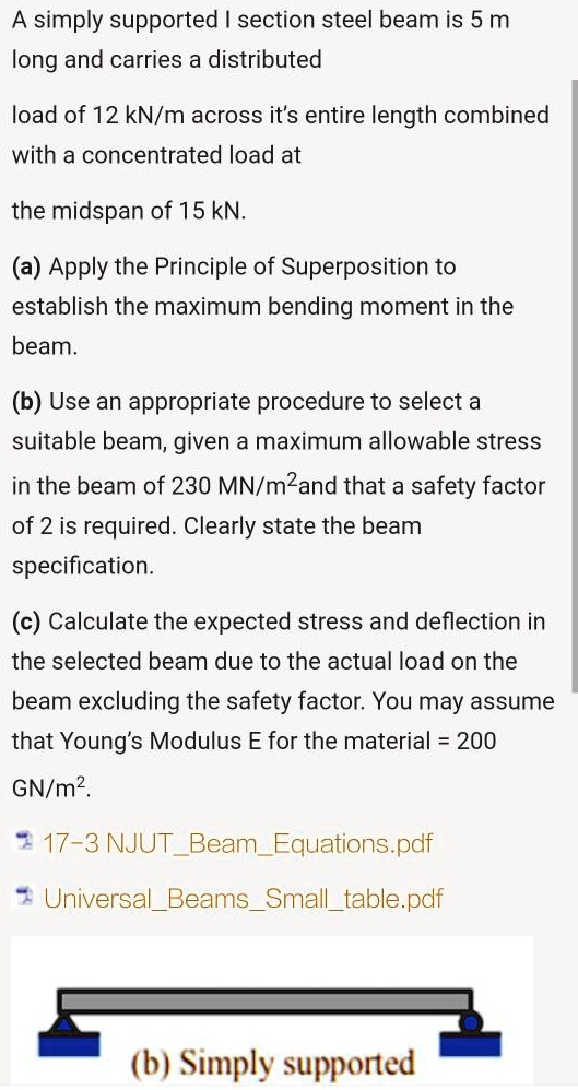 A simply supported I section steel beam is 5 m long and carries a ...
