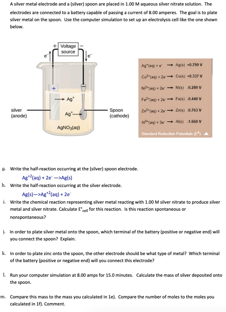 SOLVED A silver metal electrode and a (silver) spoon are placed in 1.