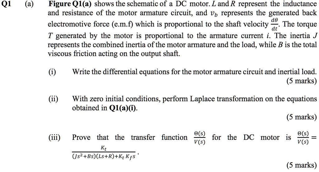 SOLVED (a) Figure Q1(a) shows the schematic of a DC motor. L and R
