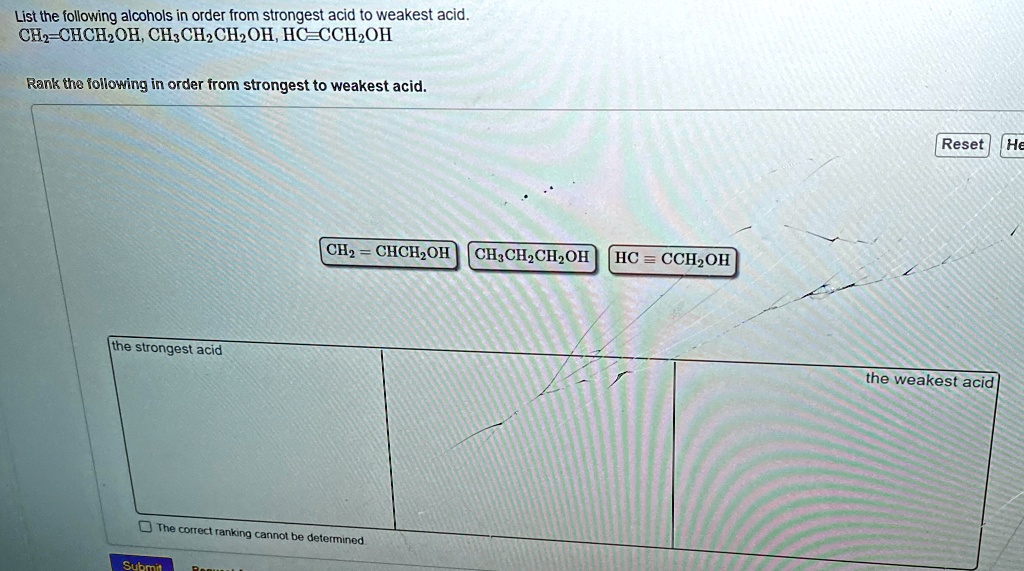 list the following alcohols in order from strongest acid to weakest