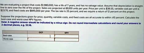 we are evaluating a project that costs 1980000 has a life of 7 years and has no salvage value assume that depreciation is straight line to zero over the life of the project sales are project 42634