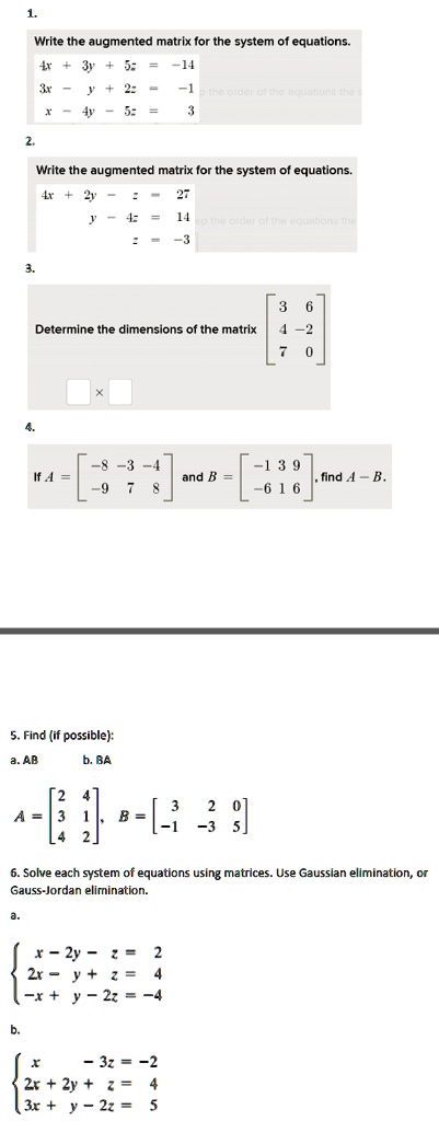 Solved Write The Augmented Matrix For The System Equations Write The